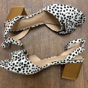 LOFT Cream and Black Polka Dots  Fabric Ankle Strap Sandals Size 7.5 New No Tags